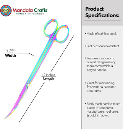 Stainless Steel 12" Curved Aquarium Scissors for Fish Tanks