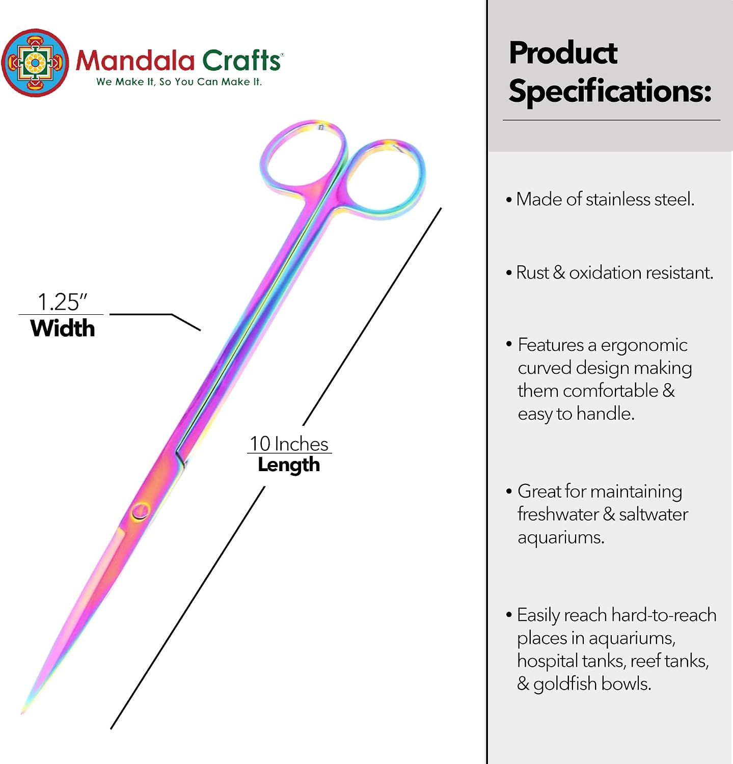 Stainless Steel 12" Curved Aquarium Scissors for Fish Tanks