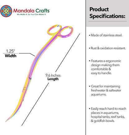 Stainless Steel 12" Curved Aquarium Scissors for Fish Tanks
