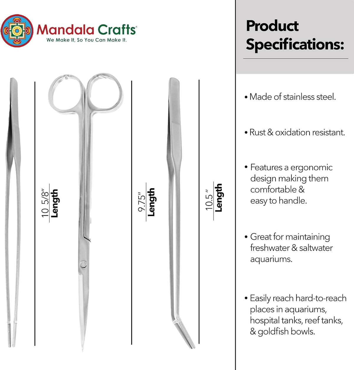 Stainless Steel 12" Curved Aquarium Scissors for Fish Tanks