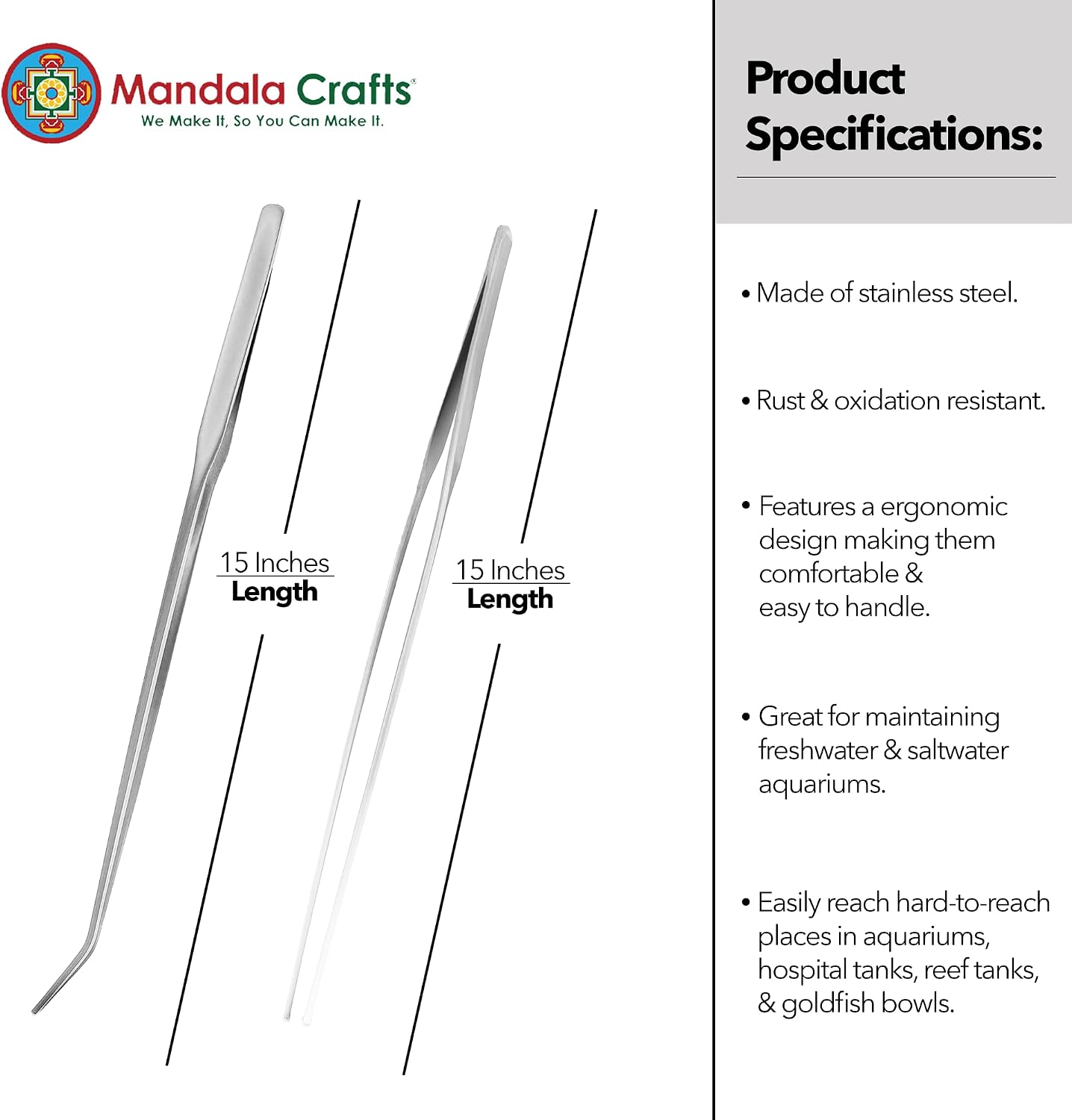Stainless Steel 12" Curved Aquarium Scissors for Fish Tanks