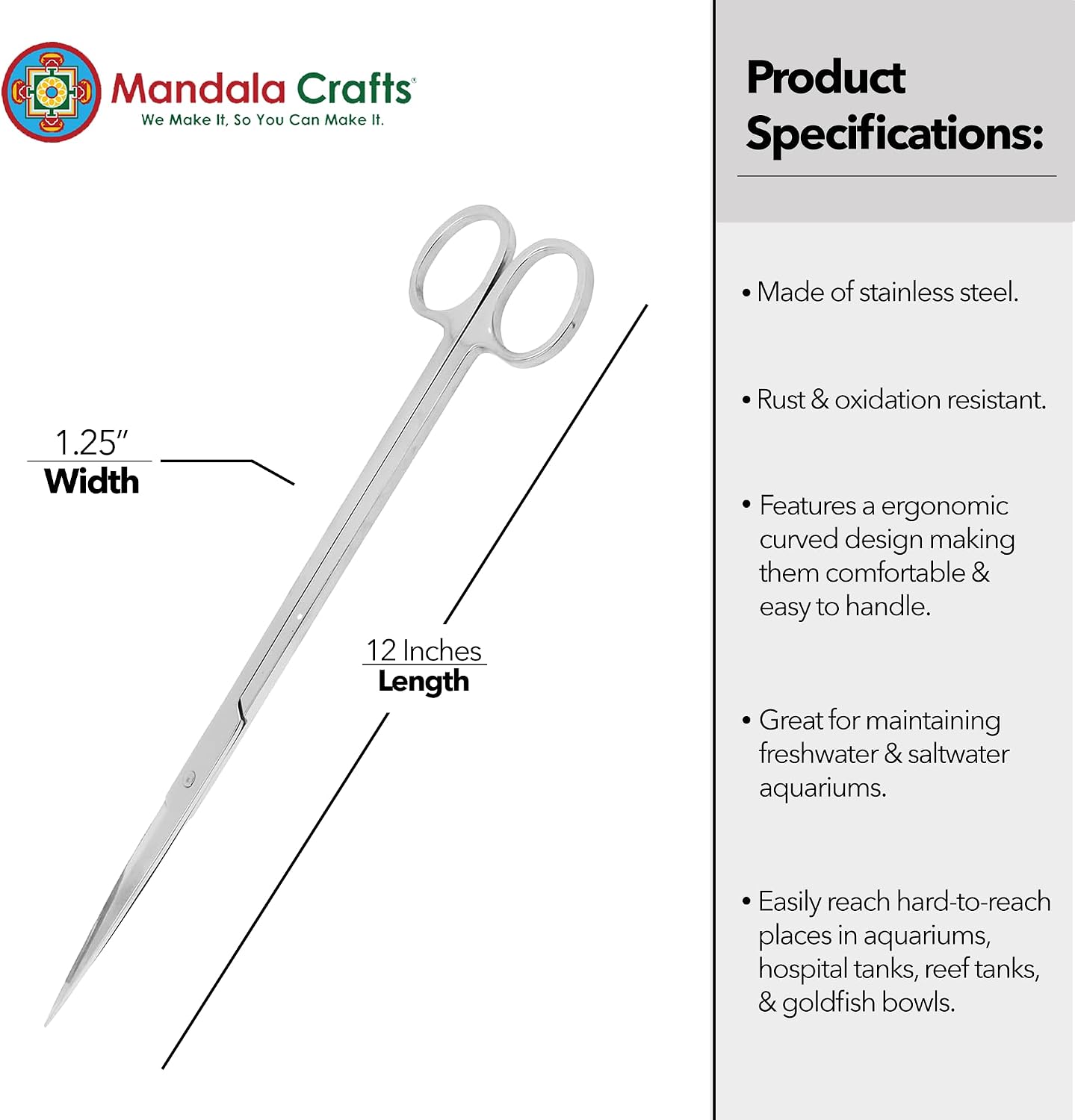 Stainless Steel 12" Curved Aquarium Scissors for Fish Tanks