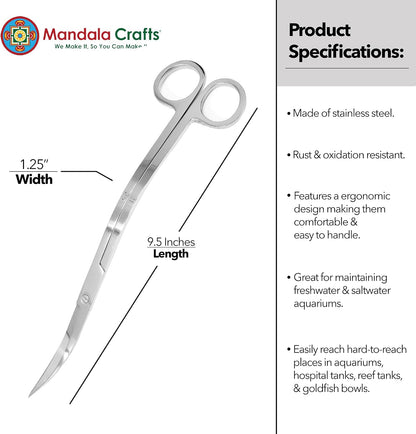 Stainless Steel 12" Curved Aquarium Scissors for Fish Tanks