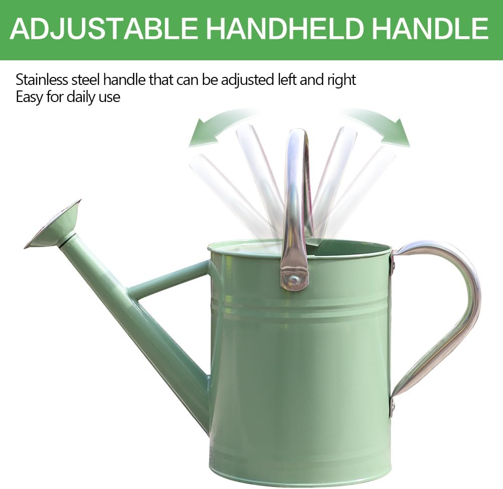 Metal Watering Can 1 Gallon for Outdoor Garden Plants, Green