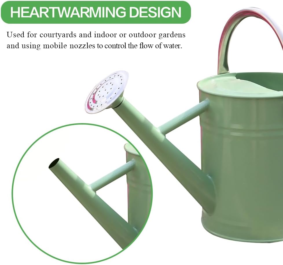 Metal Watering Can 1 Gallon for Outdoor Garden Plants, Green