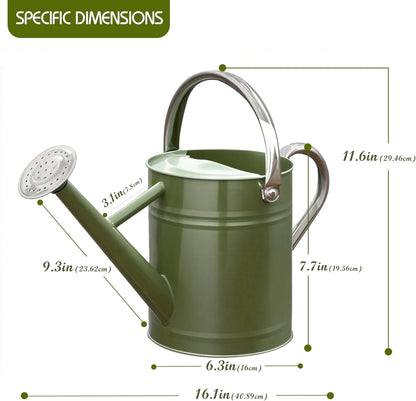 Metal Watering Can 1 Gallon for Outdoor Garden Plants, Green