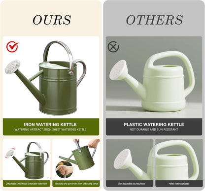 Metal Watering Can 1 Gallon for Outdoor Garden Plants, Green