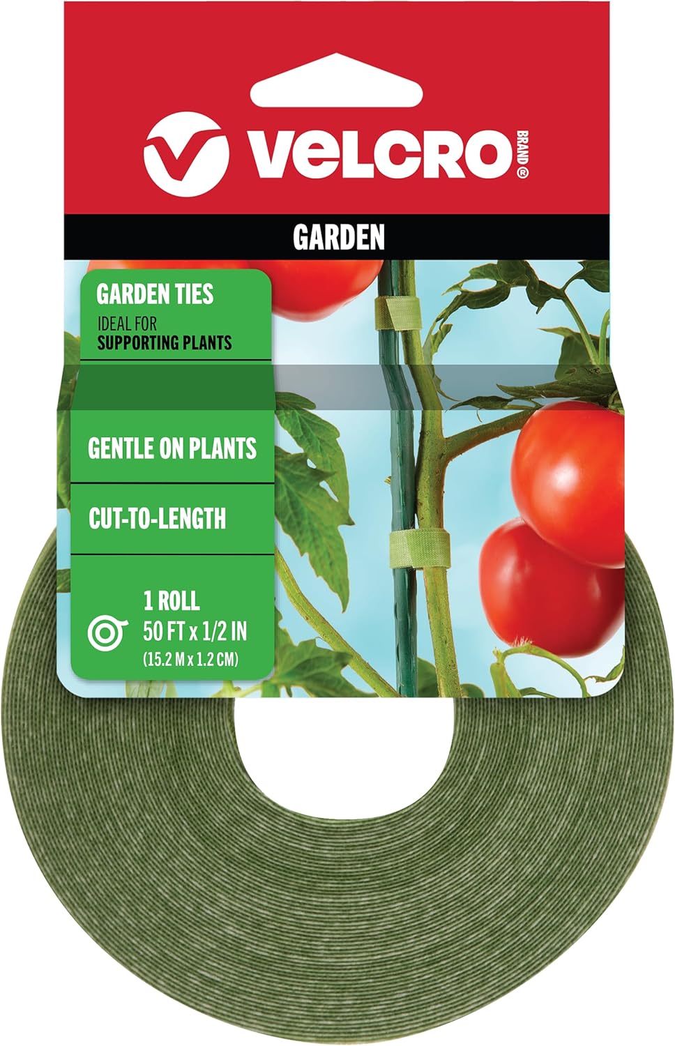 VEL-30071-USA ONE-WRAP Garden Ties | Plant Supports for Effective Growing | Strong Grips are Reusable and Adjustable | Cut-to-Length, 50 ft x 1/2 in, Green-Recycled Plastic