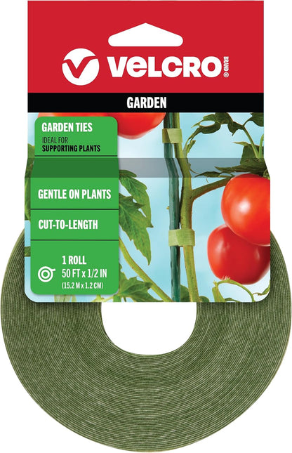 VEL-30071-USA ONE-WRAP Garden Ties | Plant Supports for Effective Growing | Strong Grips are Reusable and Adjustable | Cut-to-Length, 50 ft x 1/2 in, Green-Recycled Plastic