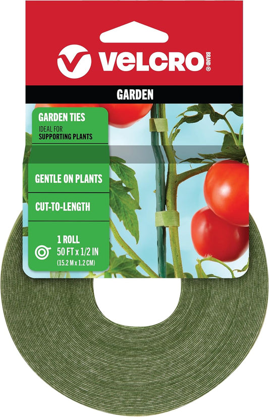 VEL-30071-USA ONE-WRAP Garden Ties | Plant Supports for Effective Growing | Strong Grips are Reusable and Adjustable | Cut-to-Length, 50 ft x 1/2 in, Green-Recycled Plastic