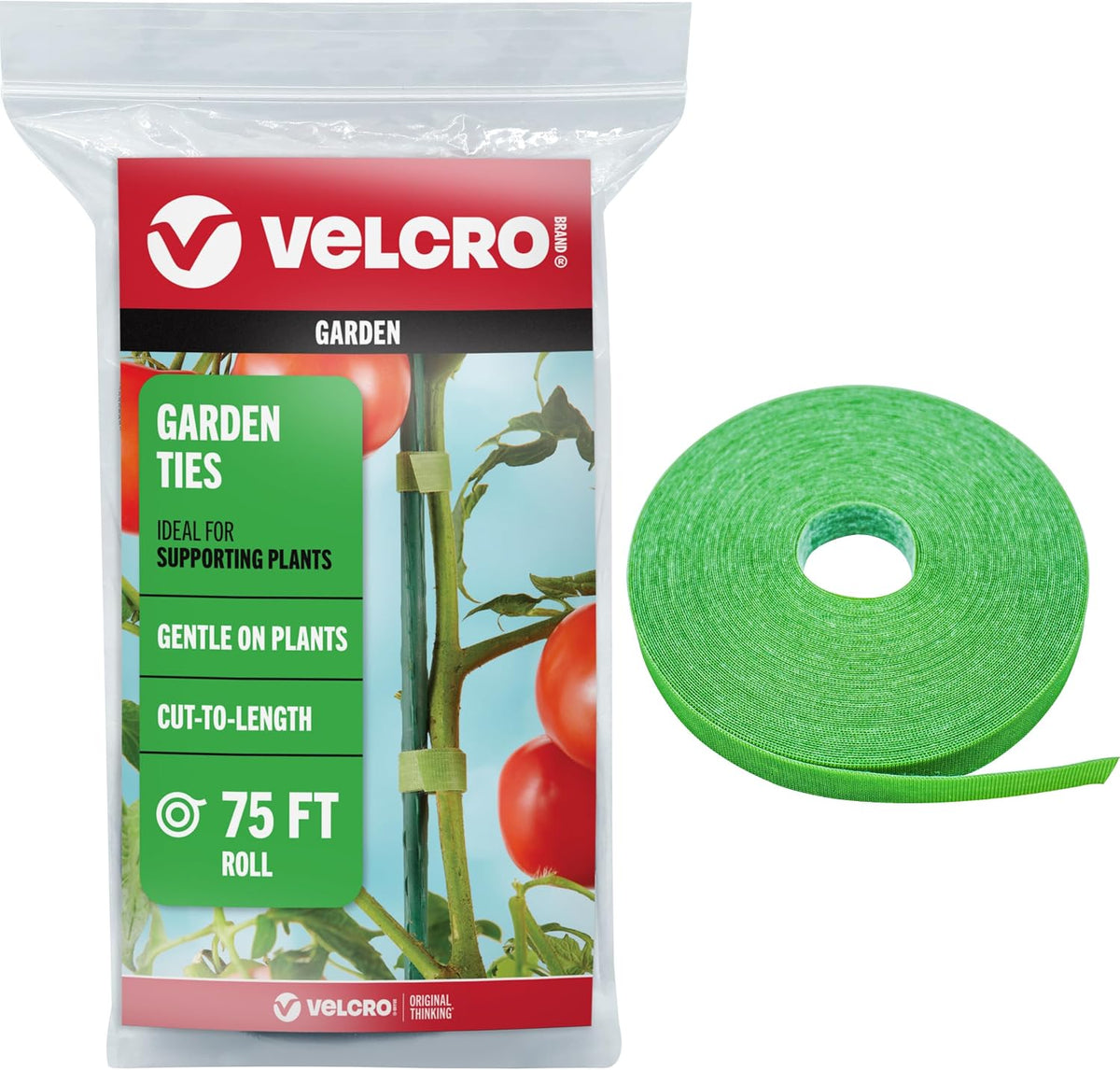 VEL-30071-USA ONE-WRAP Garden Ties | Plant Supports for Effective Growing | Strong Grips are Reusable and Adjustable | Cut-to-Length, 50 ft x 1/2 in, Green-Recycled Plastic