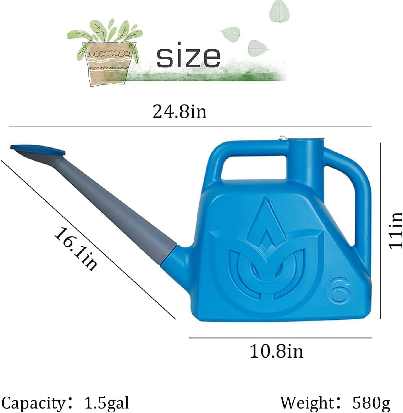 1.5 Gallon Green Watering Can Outdoor Garden Watering Can