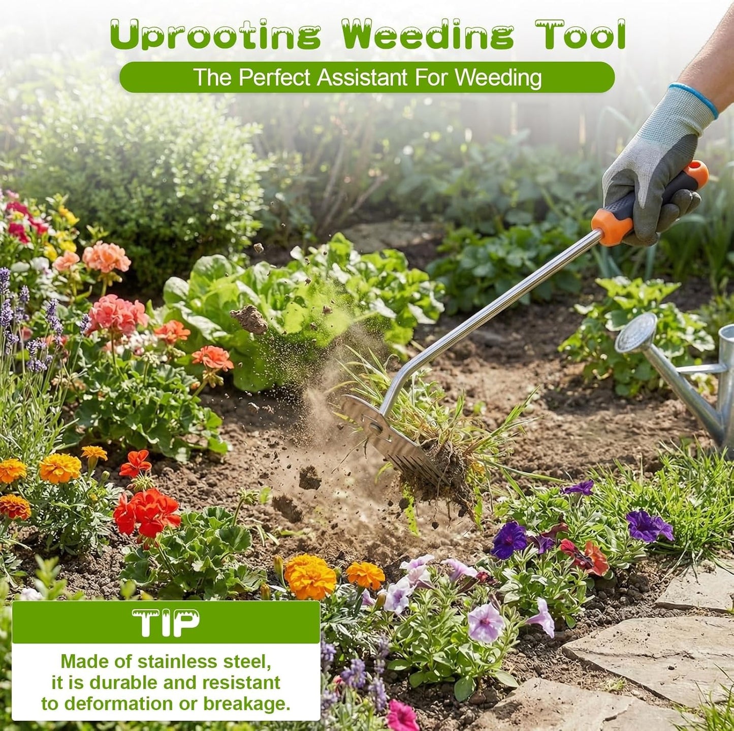Garden Tools,Weeder Tool,Portable Weeding Tool,Garden weed pulling tool,Adopt Anti Slip Handle,Conforms to Ergonomic Curves,Weed puller tool Suitable for Farm Planting,Gardening(Black Orange Handle)