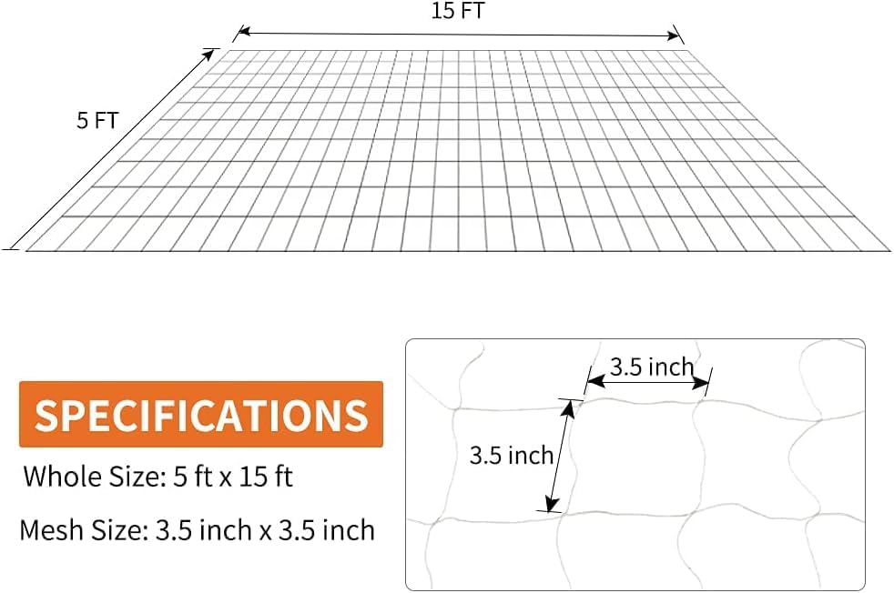 Heavy-Duty Polyester Garden Trellis Netting, 5Ft x15Ft (1 Pack)