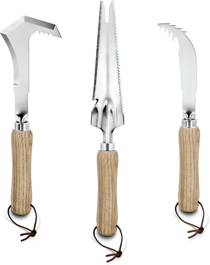 Weed Puller Tools Set, 3 Pack Hand Crack Weeder, Stainless Heat Treated Steel Weed Root Remover with Ergonomic Handle, Multi-Purpose Weeding Tools for Lawn Garden Patio & Yard