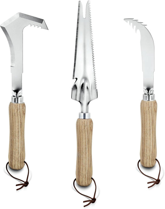 Weed Puller Tools Set, 3 Pack Hand Crack Weeder, Stainless Heat Treated Steel Weed Root Remover with Ergonomic Handle, Multi-Purpose Weeding Tools for Lawn Garden Patio & Yard