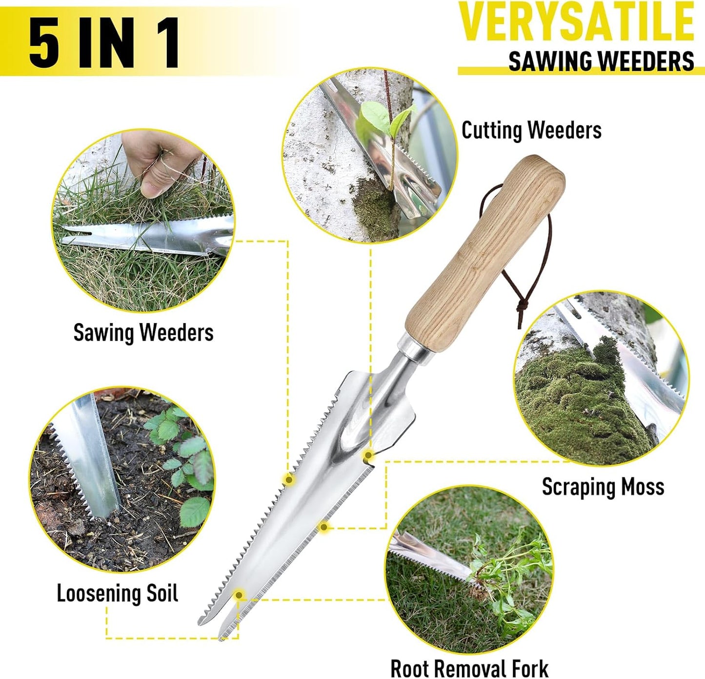 Weed Puller Tools Set, 3 Pack Hand Crack Weeder, Stainless Heat Treated Steel Weed Root Remover with Ergonomic Handle, Multi-Purpose Weeding Tools for Lawn Garden Patio & Yard