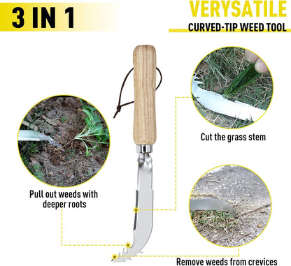 Weed Puller Tools Set, 3 Pack Hand Crack Weeder, Stainless Heat Treated Steel Weed Root Remover with Ergonomic Handle, Multi-Purpose Weeding Tools for Lawn Garden Patio & Yard