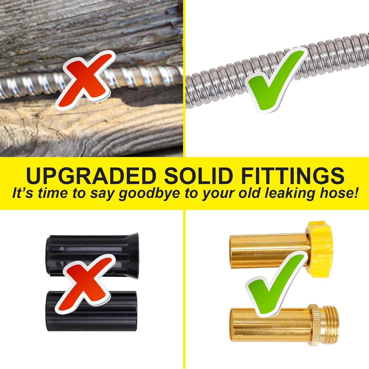 Metal Garden Hose 50FT - Stainless Steel Heavy Duty Water Hose with Metal Nozzle & 8 Function Sprayer, Portable & Lightweight Kink Free Yard Hose, Outdoor Hose