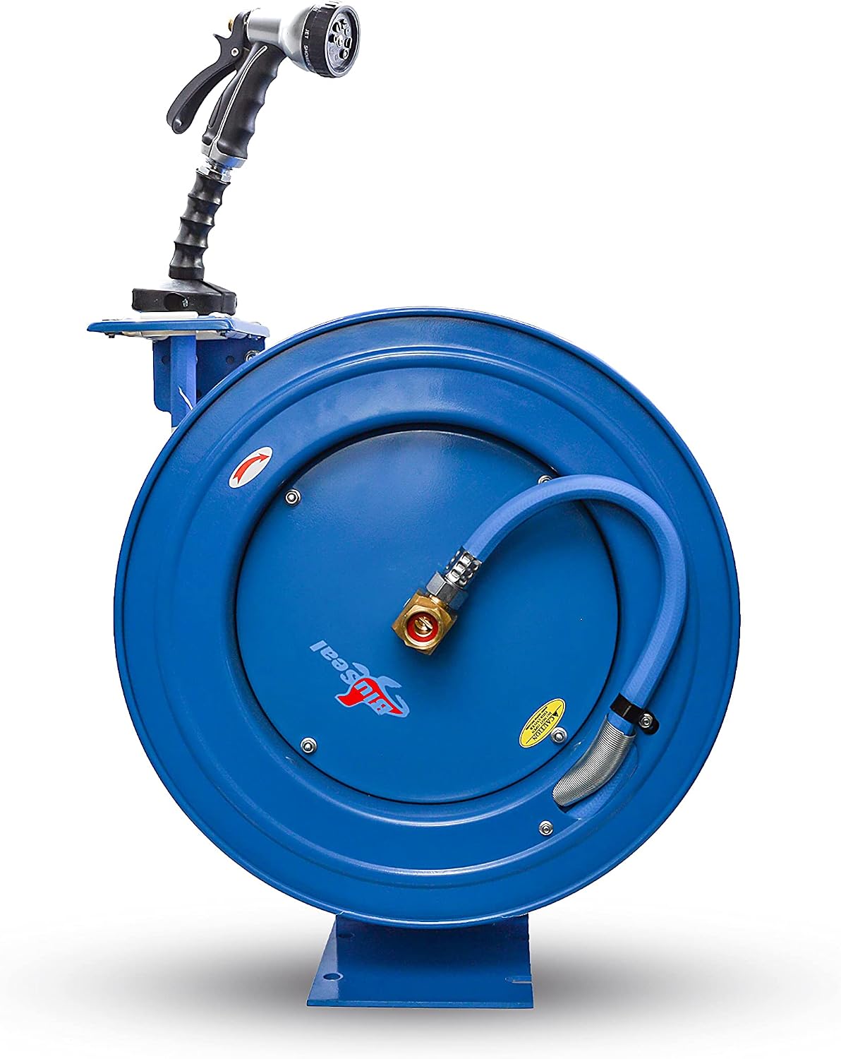 BLUSEAL BSWR1250HRS Retractable Hose Reel with 1/2" x 50' Hot Water Rubber Hose, 6' Lead-in, Hose Reel Swivel Mount, 9 Pattern Spray Nozzle