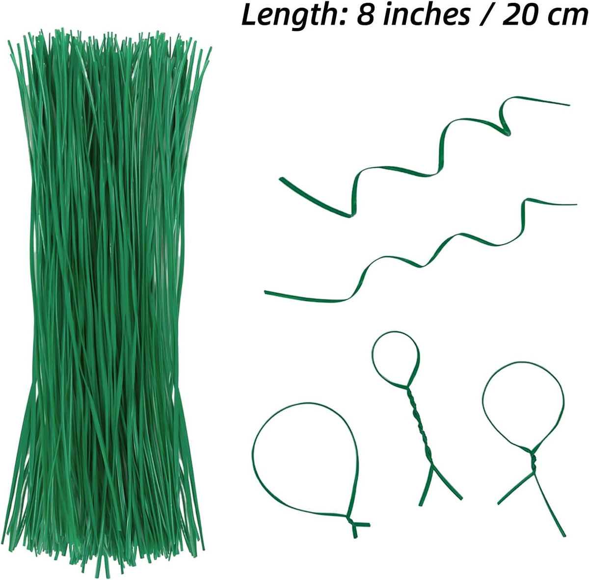 Plant Twist Ties - 8'' Plant Ties for Climbing Plants, Pack of 100, Green