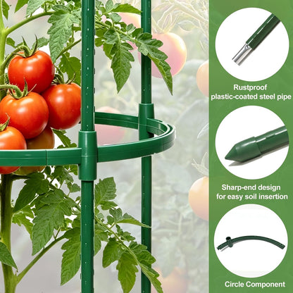 Tomato Cages for Garden&Pots, 4 Pack 50" Plant Support Trellis for Tomatoes, Cucumbers, Beans | Heavy-Duty Steel with Rust-Proof Coating | Garden Stakes for Outdoor Indoor Plants