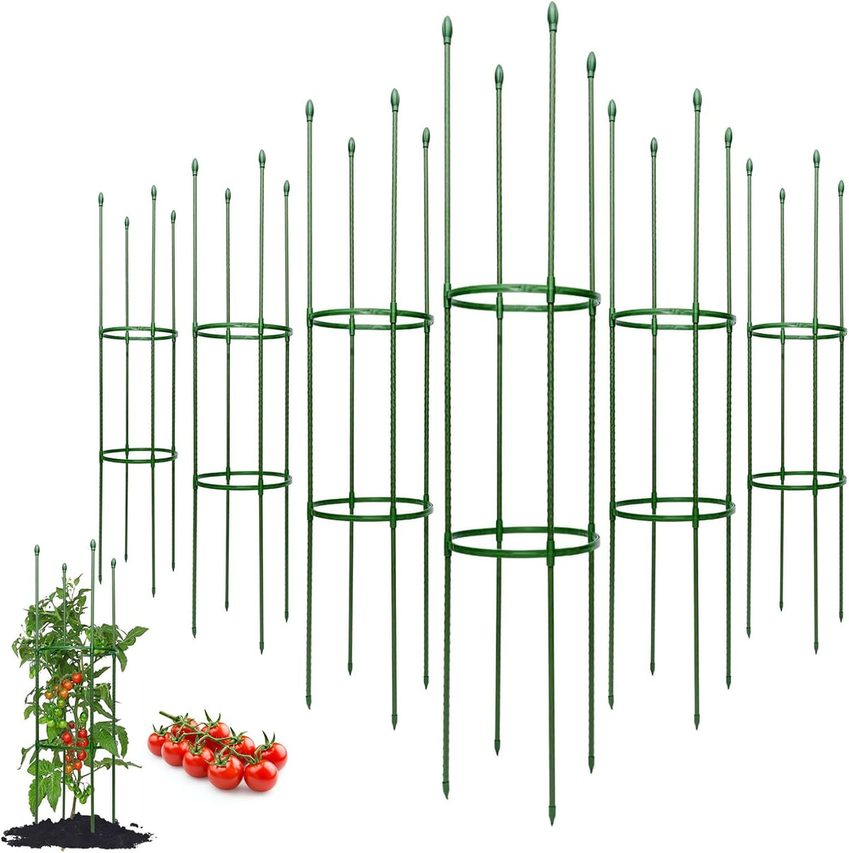 Tomato Cages for Garden&Pots, 4 Pack 50" Plant Support Trellis for Tomatoes, Cucumbers, Beans | Heavy-Duty Steel with Rust-Proof Coating | Garden Stakes for Outdoor Indoor Plants
