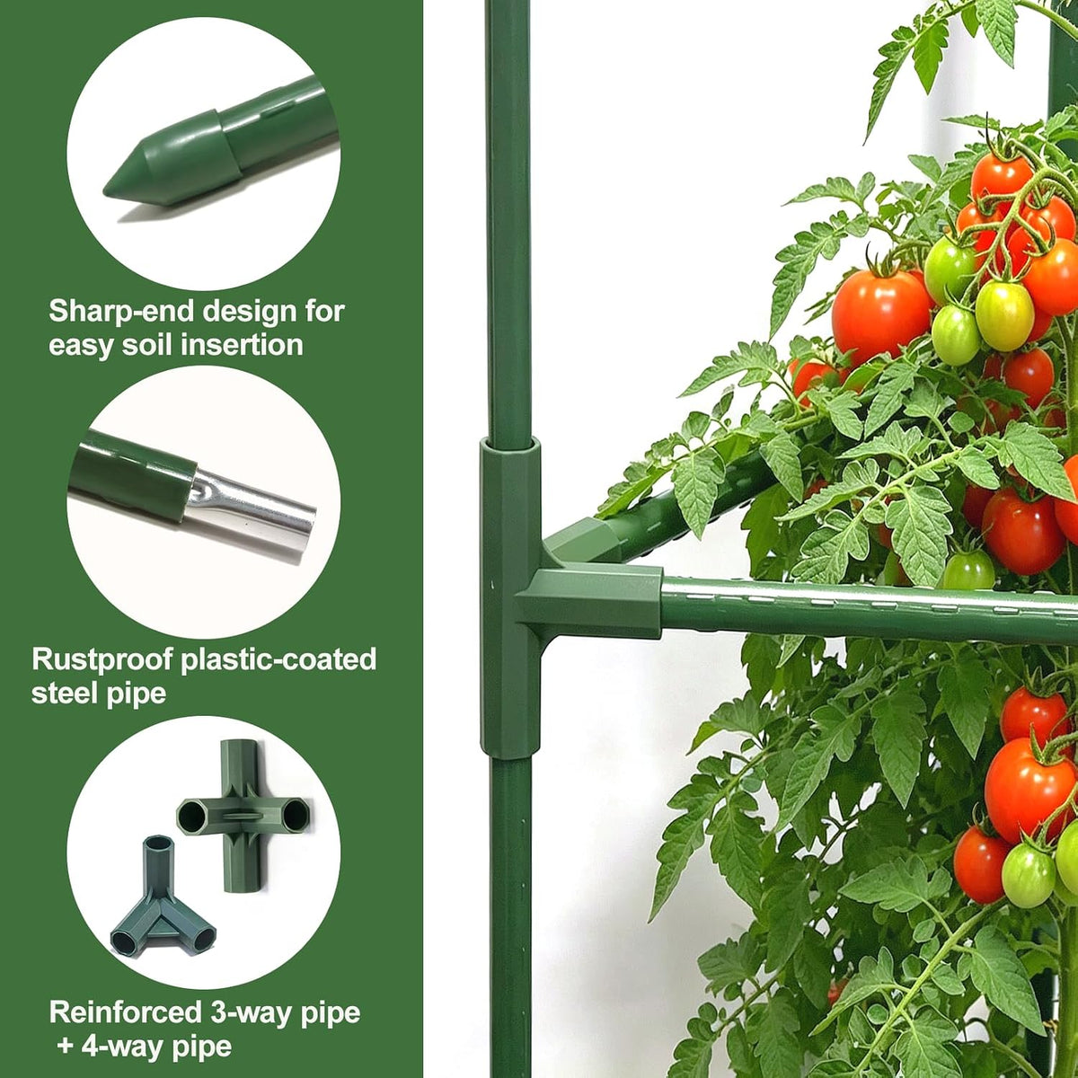 Tomato Cages for Garden&Pots, 4 Pack 50" Plant Support Trellis for Tomatoes, Cucumbers, Beans | Heavy-Duty Steel with Rust-Proof Coating | Garden Stakes for Outdoor Indoor Plants