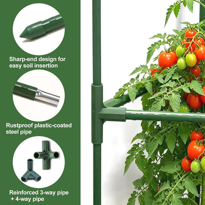 Tomato Cages for Garden&Pots, 4 Pack 50" Plant Support Trellis for Tomatoes, Cucumbers, Beans | Heavy-Duty Steel with Rust-Proof Coating | Garden Stakes for Outdoor Indoor Plants