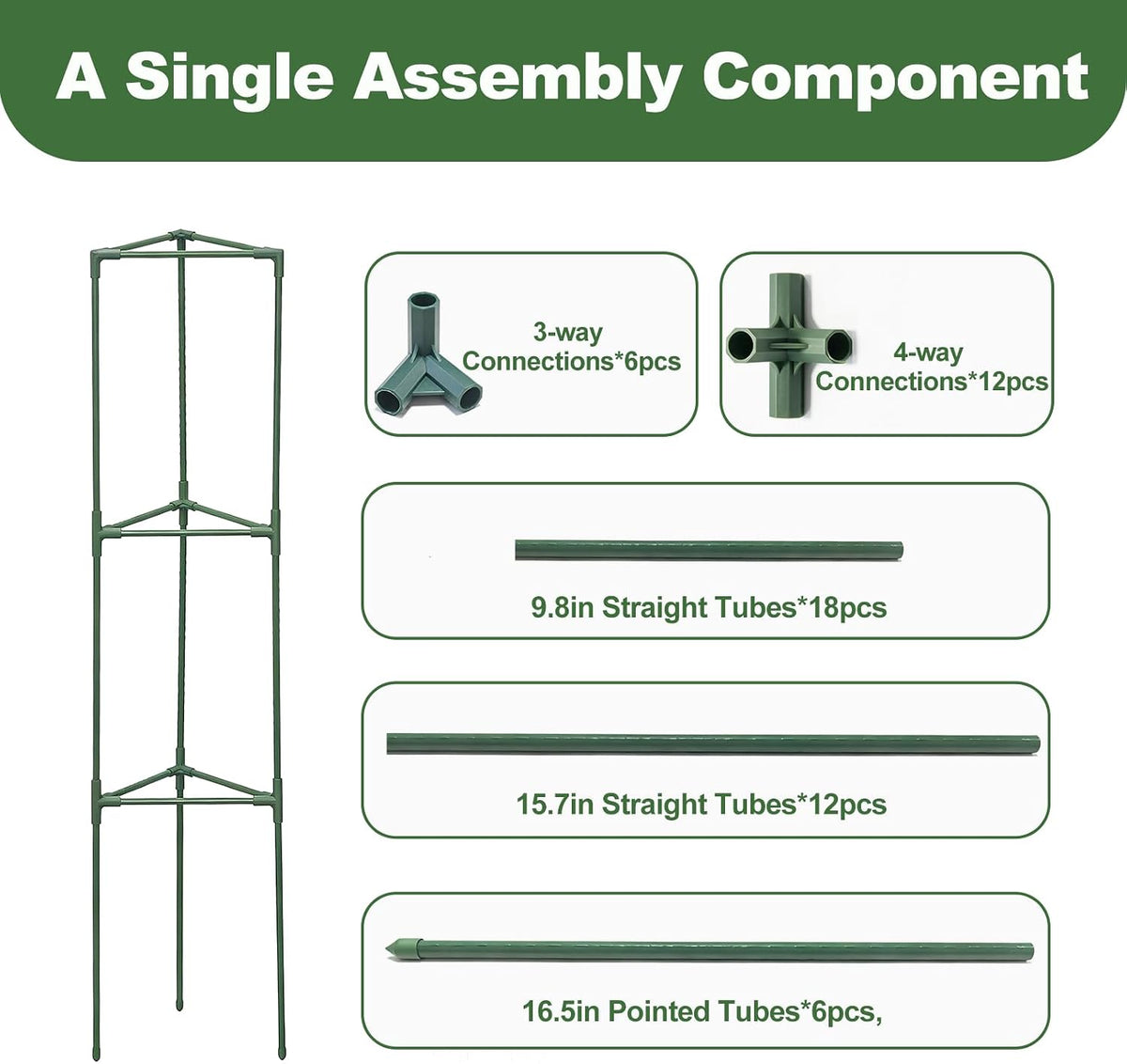 Tomato Cages for Garden&Pots, 4 Pack 50" Plant Support Trellis for Tomatoes, Cucumbers, Beans | Heavy-Duty Steel with Rust-Proof Coating | Garden Stakes for Outdoor Indoor Plants