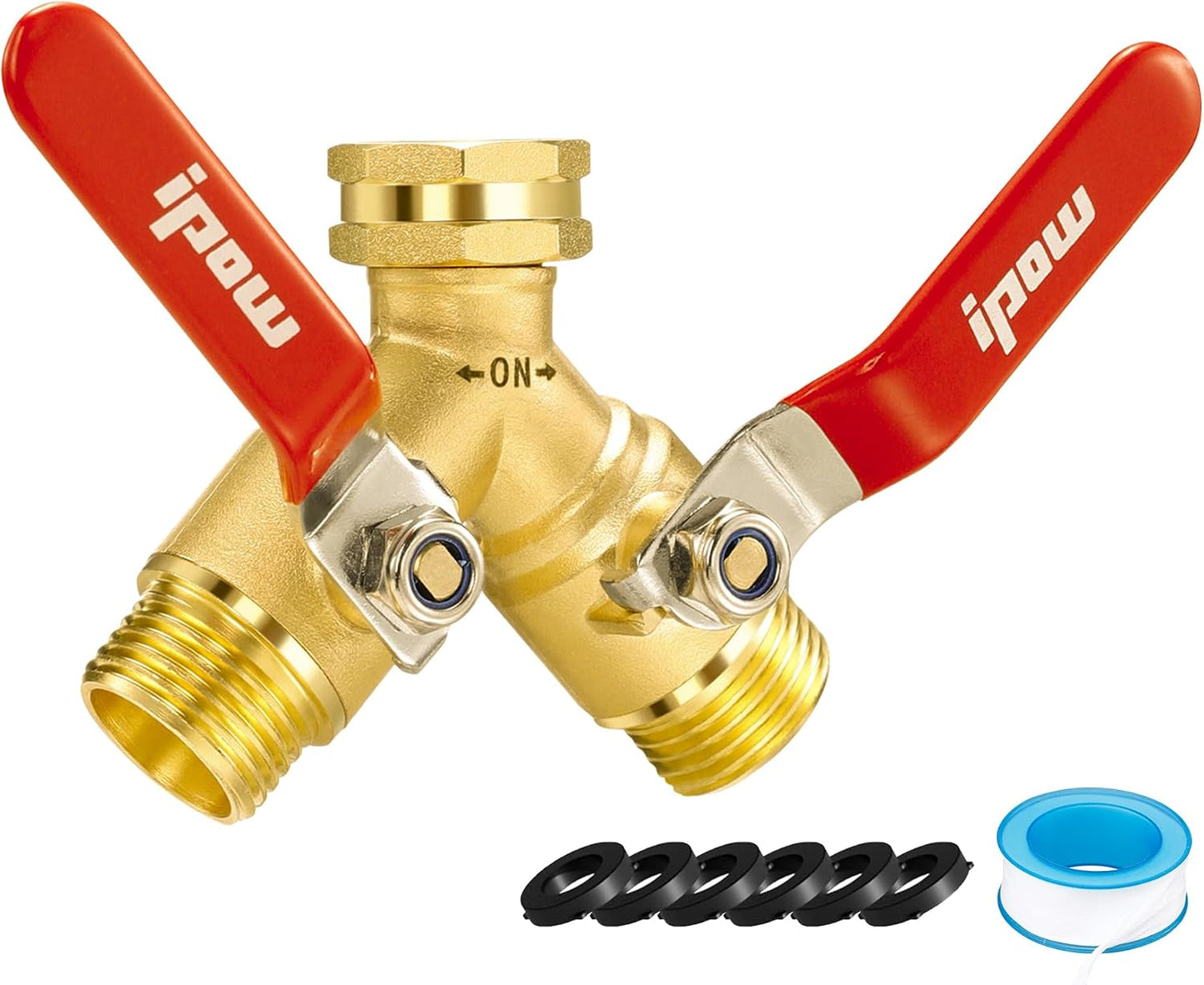 Upgrade Full Flow Garden Hose Splitter with Stainless Steel Handle, Brass Heavy Duty 2 Way Y Valve Garden Hose Splitter High Flow Spigot Splitter + 6 Rubber Hose Washers with Comfort Grip Use
