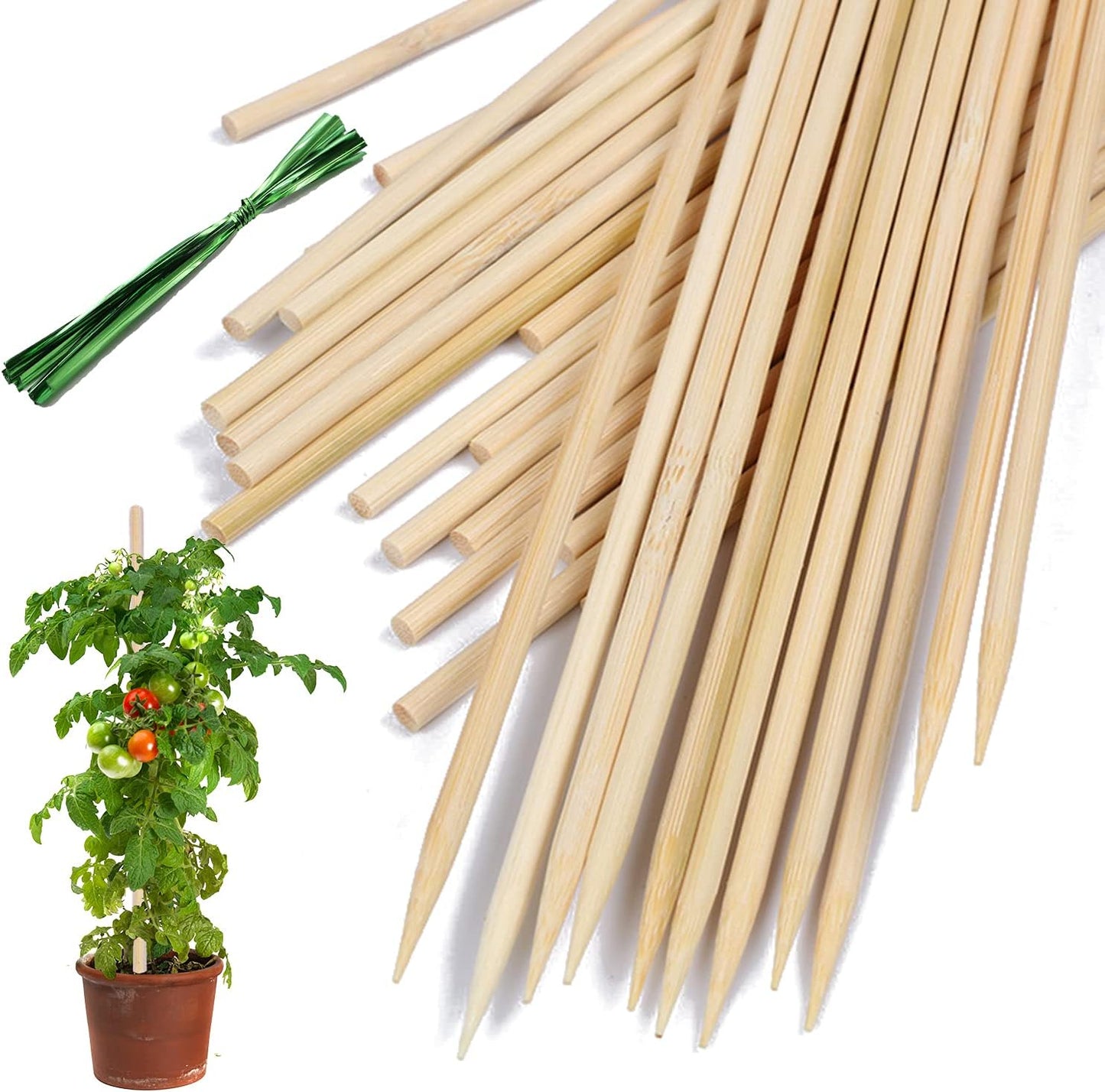 Plant Stakes 25Pcs,15IN Green Bamboo Sticks With25 Green Ties,Orchid Sticks