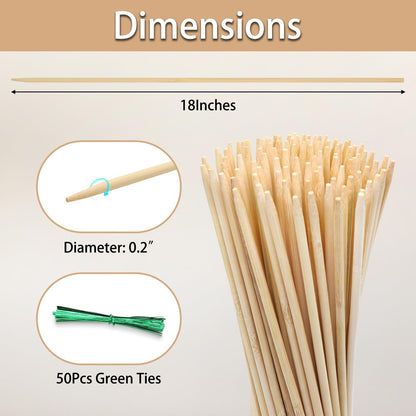 Plant Stakes 25Pcs,15IN Green Bamboo Sticks With25 Green Ties,Orchid Sticks
