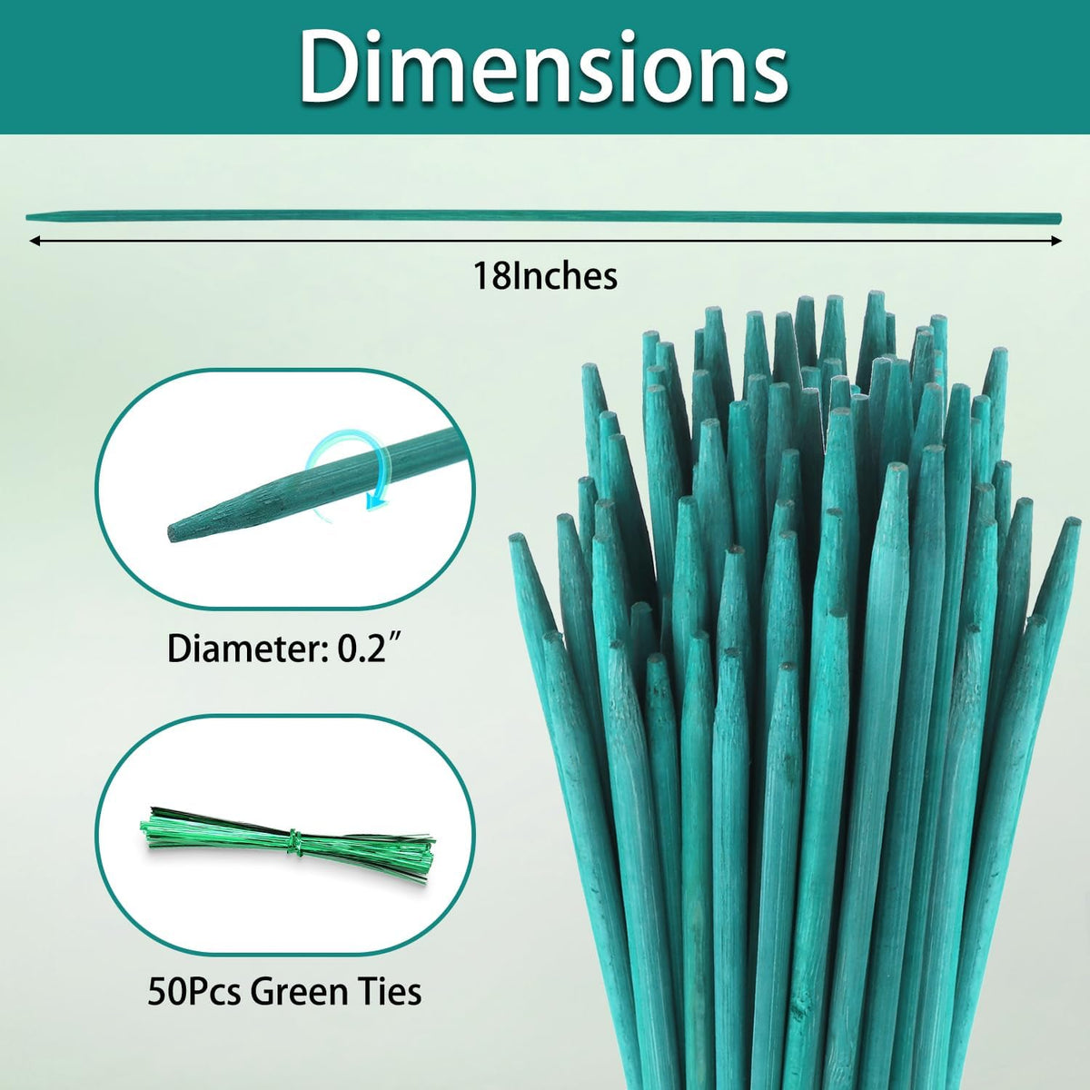 Plant Stakes 25Pcs,15IN Green Bamboo Sticks With25 Green Ties,Orchid Sticks