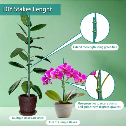 Plant Stakes 25Pcs,15IN Green Bamboo Sticks With25 Green Ties,Orchid Sticks