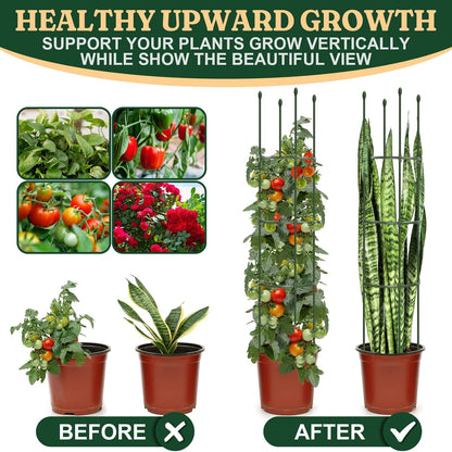 Round Heavy Duty Tomato Cage - 55 Inch Steel Core Plastic Coated Garden Trellis, 4-Post Rustproof Plant Support for Tomato/Cucumber/Beans, No Tools Snap Assembly, Spare Parts Available 1PS