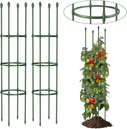 Round Heavy Duty Tomato Cage - 55 Inch Steel Core Plastic Coated Garden Trellis, 4-Post Rustproof Plant Support for Tomato/Cucumber/Beans, No Tools Snap Assembly, Spare Parts Available 1PS