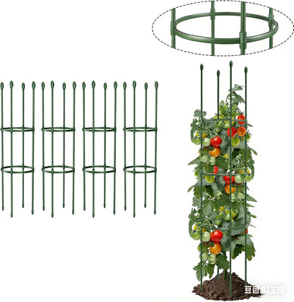 Round Heavy Duty Tomato Cage - 55 Inch Steel Core Plastic Coated Garden Trellis, 4-Post Rustproof Plant Support for Tomato/Cucumber/Beans, No Tools Snap Assembly, Spare Parts Available 1PS