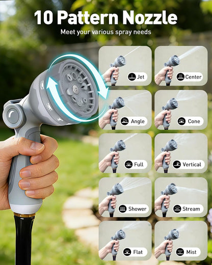 Retractable Garden Hose Reel: 1/2 in x 100 ft Wall Mounted Water Hose Reel with 10-Function Nozzle, Hose Reels for Outside, Any Length Lock, Brass Fittings, Slow Auto Rewind & 180° Swivel