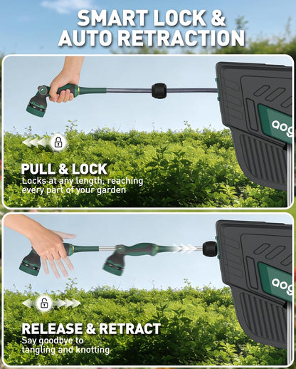 Retractable Garden Hose Reel: 1/2 in x 100 ft Wall Mounted Water Hose Reel with 10-Function Nozzle, Hose Reels for Outside, Any Length Lock, Brass Fittings, Slow Auto Rewind & 180° Swivel