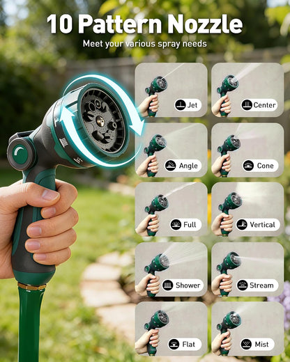 Retractable Garden Hose Reel: 1/2 in x 100 ft Wall Mounted Water Hose Reel with 10-Function Nozzle, Hose Reels for Outside, Any Length Lock, Brass Fittings, Slow Auto Rewind & 180° Swivel