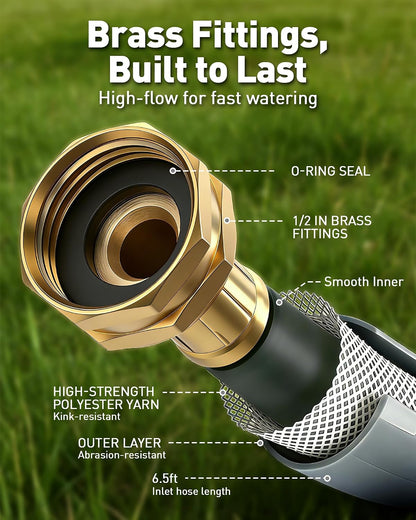 Retractable Garden Hose Reel: 1/2 in x 100 ft Wall Mounted Water Hose Reel with 10-Function Nozzle, Hose Reels for Outside, Any Length Lock, Brass Fittings, Slow Auto Rewind & 180° Swivel