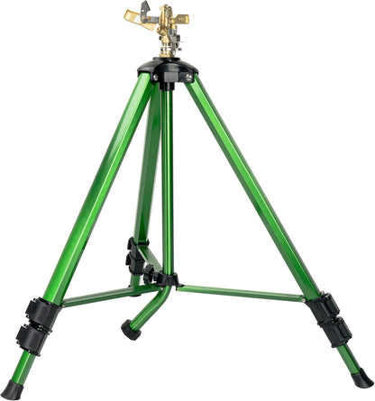 Impact Sprinkler on Tripod Base, Heavy Duty Adjustable Zinc Sprinkler Head for Lawn Yard Garden, 360 Degree Large Area Irrigation, 3/4" Connector Extension Legs Flip Locks, 2 Pack