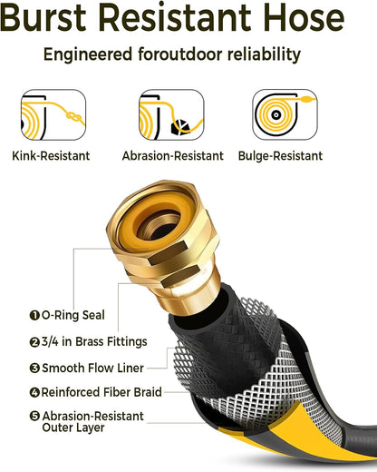 GLAHODEN Retractable Garden Hose Reel 1/2 in x 130 ft, 2025 Upgraded Dual Ratchet Lock UV & Freeze Protection Brass Seal Slow Retraction Anti-Tangle Hose 180°Swivel Reinforced Scaffold Wall Mount