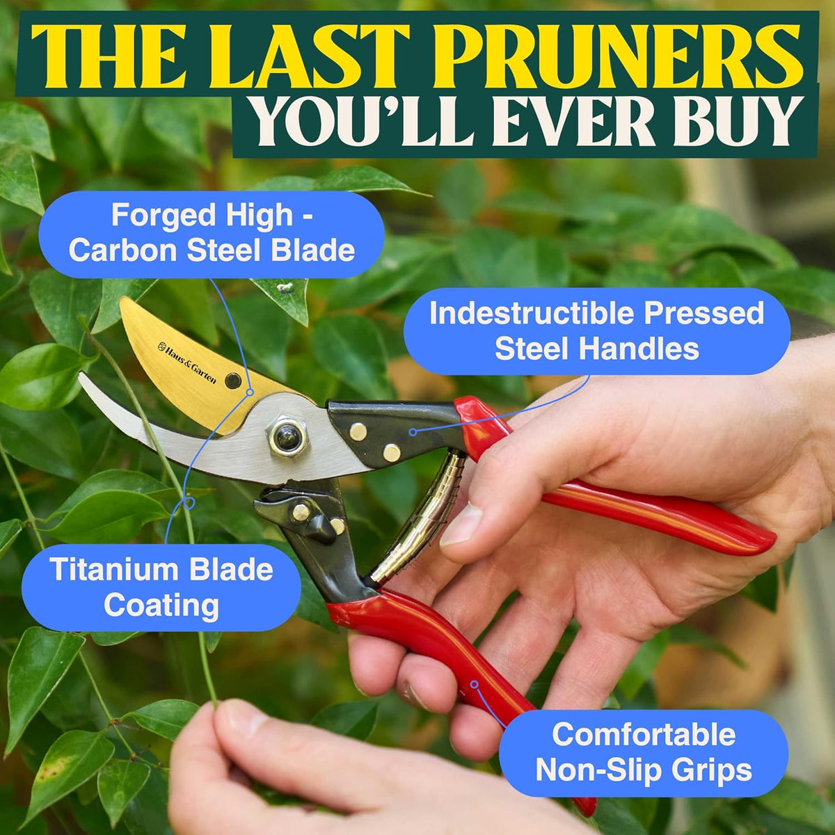 ForgedPRO 8.75" Heavy Duty Professional Titanium Bypass Pruning Shears - Use As Pruners, Garden Shears, Handheld Pruning Shears For Gardening, Clippers, Garden Scissors, Pruner Tool