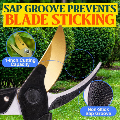 ForgedPRO 8.75" Heavy Duty Professional Titanium Bypass Pruning Shears - Use As Pruners, Garden Shears, Handheld Pruning Shears For Gardening, Clippers, Garden Scissors, Pruner Tool