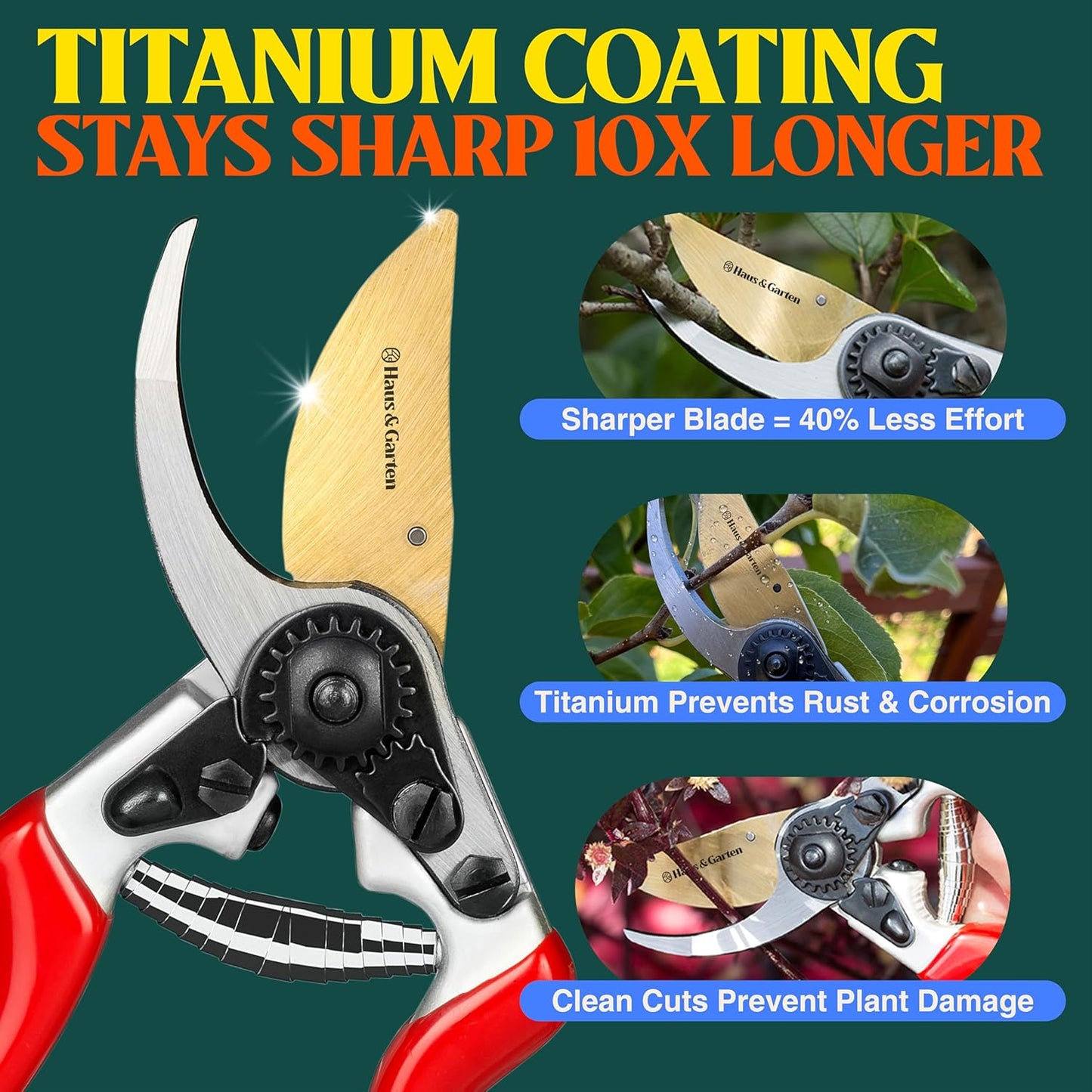 ForgedPRO 8.75" Heavy Duty Professional Titanium Bypass Pruning Shears - Use As Pruners, Garden Shears, Handheld Pruning Shears For Gardening, Clippers, Garden Scissors, Pruner Tool