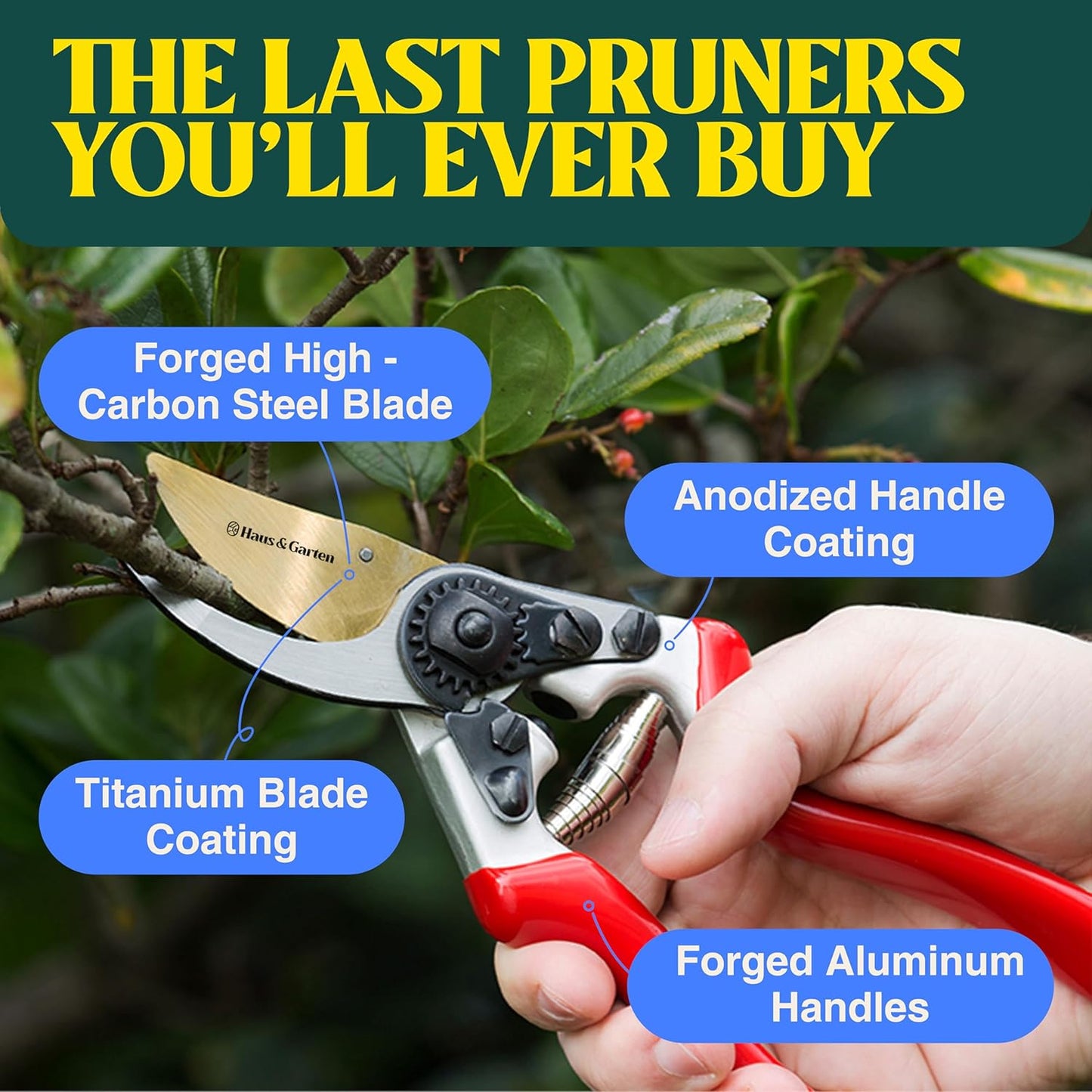 ForgedPRO 8.75" Heavy Duty Professional Titanium Bypass Pruning Shears - Use As Pruners, Garden Shears, Handheld Pruning Shears For Gardening, Clippers, Garden Scissors, Pruner Tool