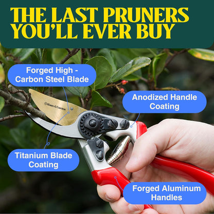 ForgedPRO 8.75" Heavy Duty Professional Titanium Bypass Pruning Shears - Use As Pruners, Garden Shears, Handheld Pruning Shears For Gardening, Clippers, Garden Scissors, Pruner Tool