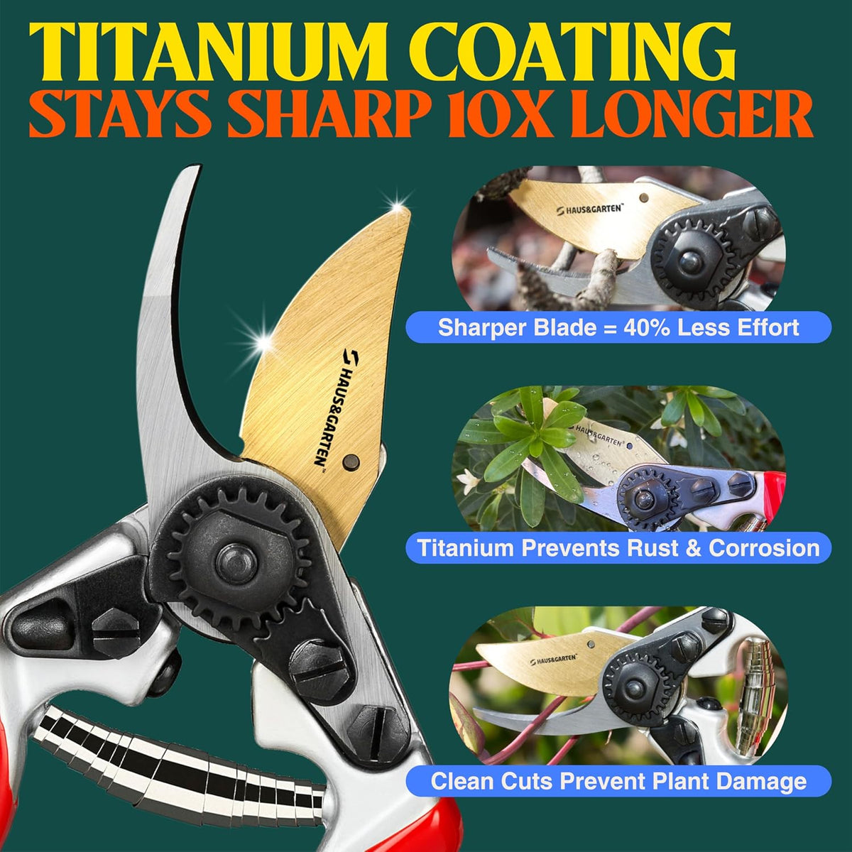 ForgedPRO 8.75" Heavy Duty Professional Titanium Bypass Pruning Shears - Use As Pruners, Garden Shears, Handheld Pruning Shears For Gardening, Clippers, Garden Scissors, Pruner Tool